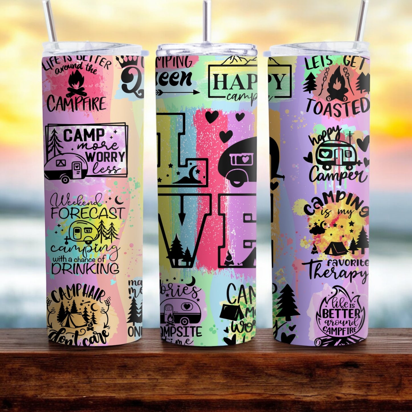 Camping Themed 20oz Skinny Tumbler - Perfect for Camp Lovers!