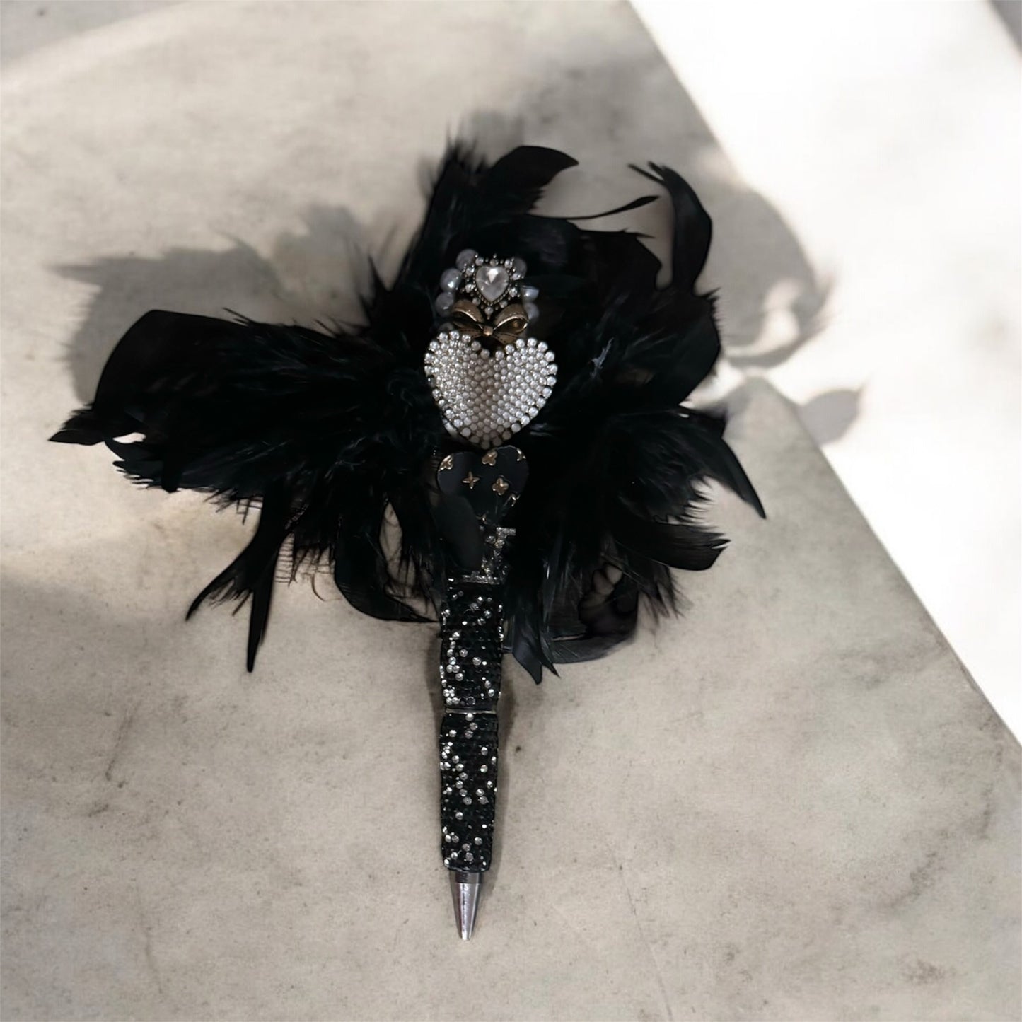 Black Bling Rhinestone Pen with Feather – Luxe Writing Pen