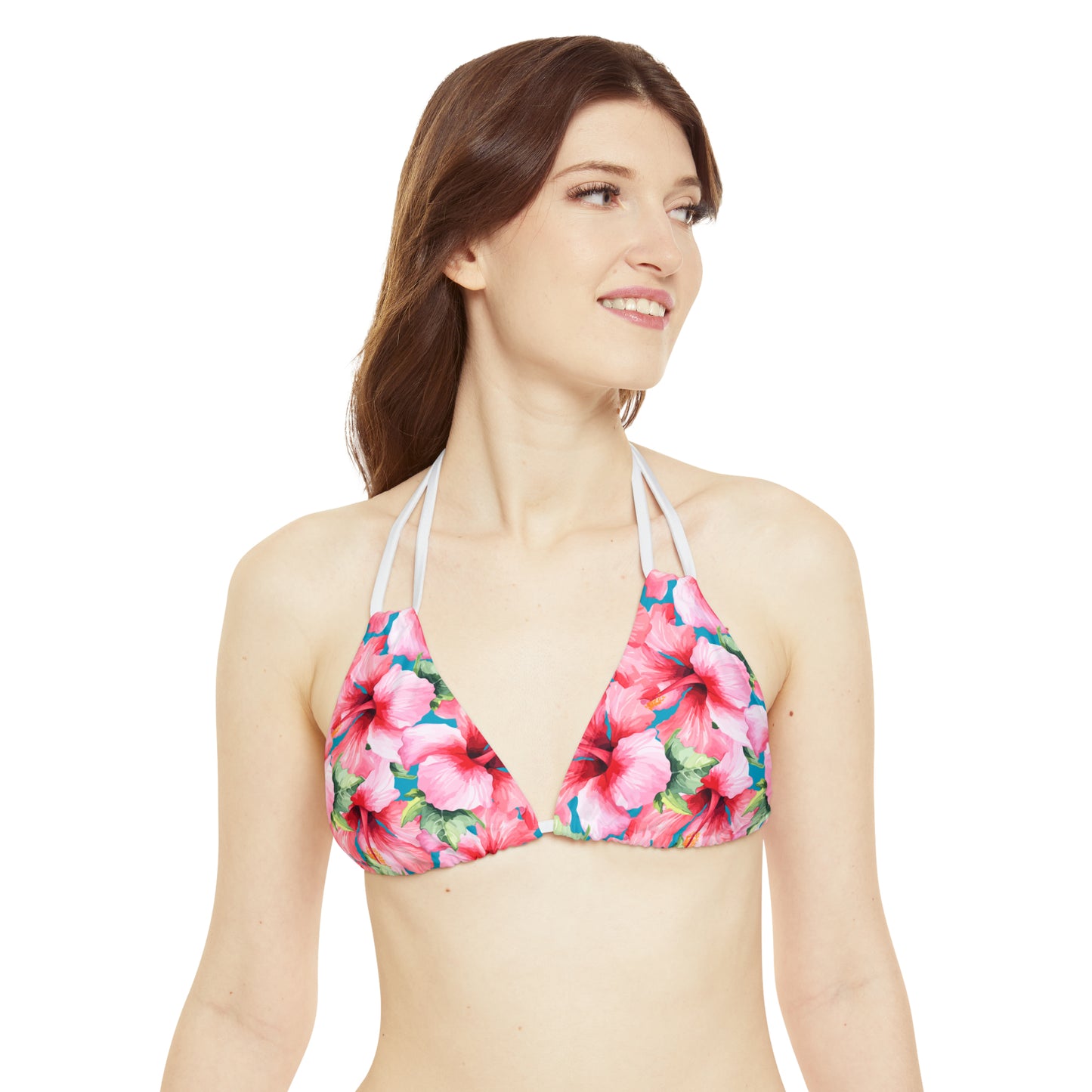 Womens Pink Hibiscus Strappy Bikini Set