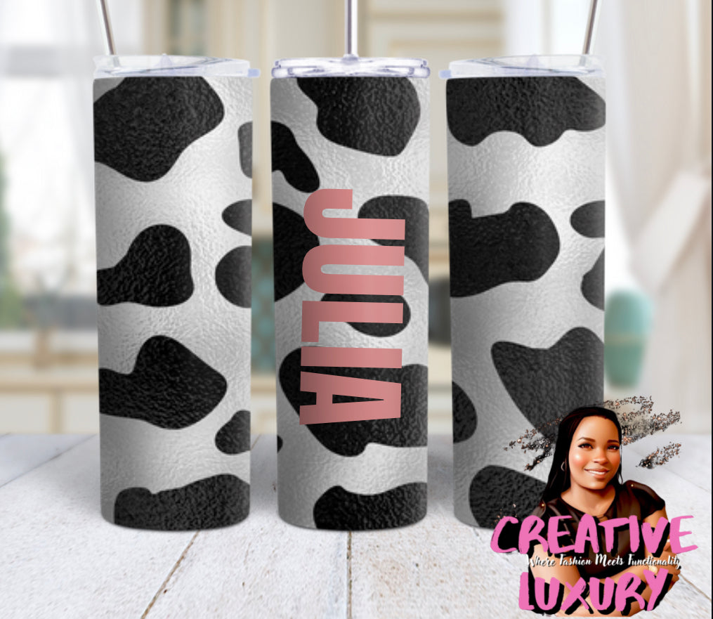 Personalized Cow Print, 20 oz skinny tumbler
