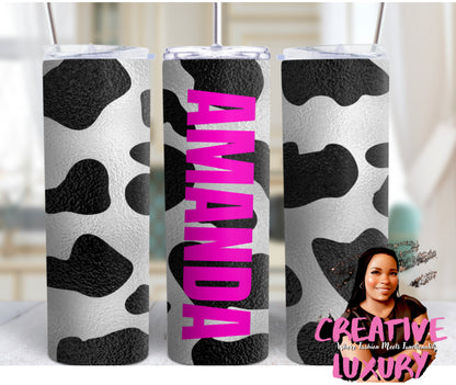 Personalized Cow Print, 20 oz skinny tumbler