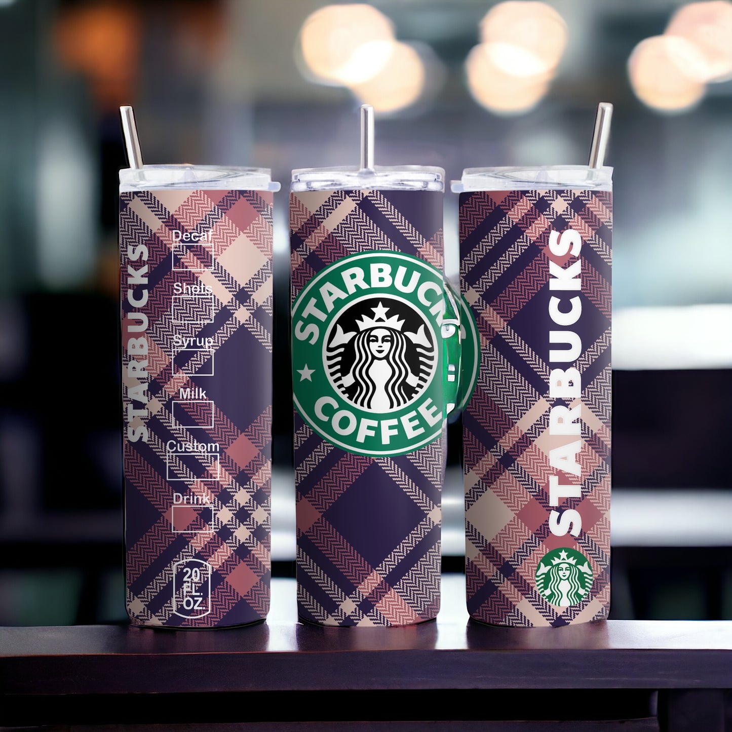 RosePink Plaid Starbucks INSPIRED Skinny Tumbler