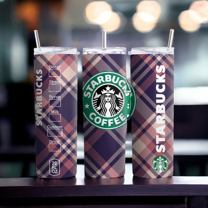 RosePink Plaid Starbucks INSPIRED Skinny Tumbler
