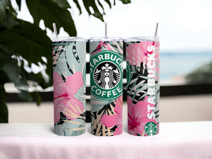 Floral Starbucks Inspired Skinny Tumbler