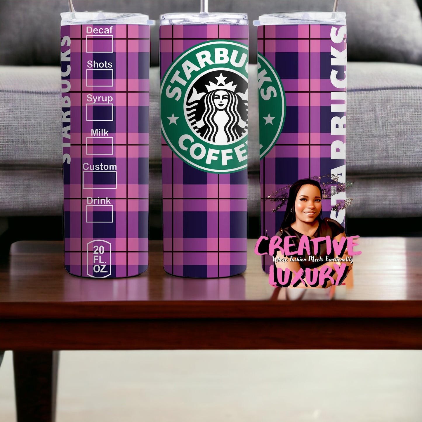 Pink Plaid Starbucks INSPIRED Skinny Tumbler