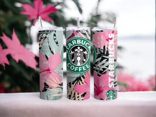 Floral Starbucks Inspired Skinny Tumbler