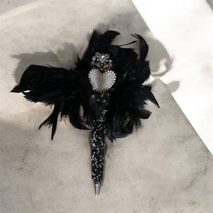 Black Bling Rhinestone Pen with Feather – Luxe Writing Pen