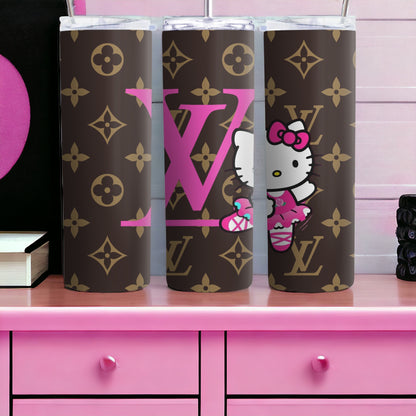 Hello Kitty Designer Inspired, Luxury Tumbler, Tumbler 20oz Skinny, Skinny Tumbler 20oz ,Logo Tumbler, Fashion Brand Logo, Tumbler